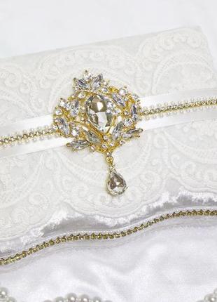 ❤️бархатная шкатулка для ювелирных украшений "белый&золото"2 фото