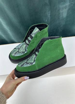 Зеленые замшевые высокие лоферы ботинки хайтопы1 фото