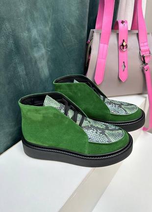 Зеленые замшевые высокие лоферы ботинки хайтопы2 фото