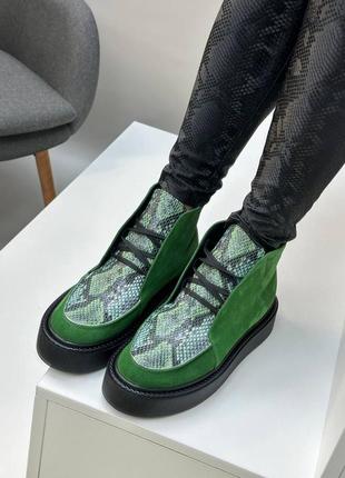 Зеленые замшевые высокие лоферы ботинки хайтопы7 фото