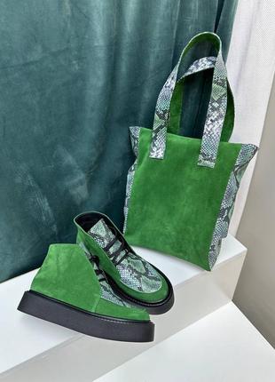 Зеленые замшевые высокие лоферы ботинки хайтопы9 фото