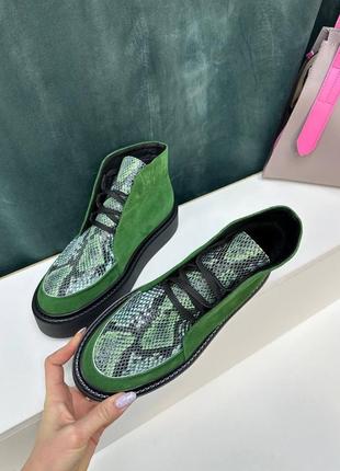 Зеленые замшевые высокие лоферы ботинки хайтопы3 фото