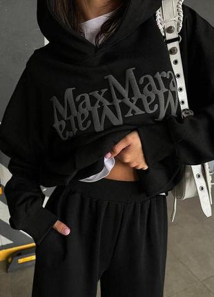 Костюм спортивный в стиле maxmara петля не скатывается с капюшоном брюки палаццо беж черный красный4 фото