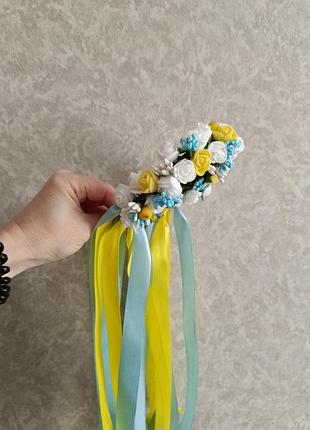 Венок на голову патриотический обруч с цветами обруч желто-голубой ободок с цветами