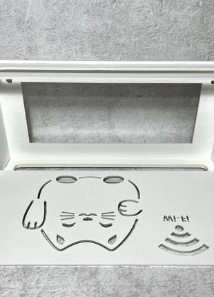 Настінна коробка полка для роутера на стіну кіт "wi-fi" 40х20х8 см біла3 фото