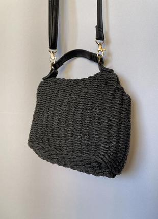 Черная серая соломенная сумка сумочка на длинной ручке пляжная летняя primark2 фото