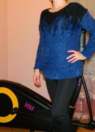Р. 46-48 женский синий теплый свитер "травка"5 фото