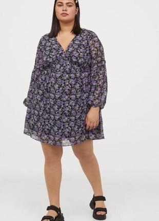 H&m платье туника блуза из шифона принт цветы цветочное шифоновое