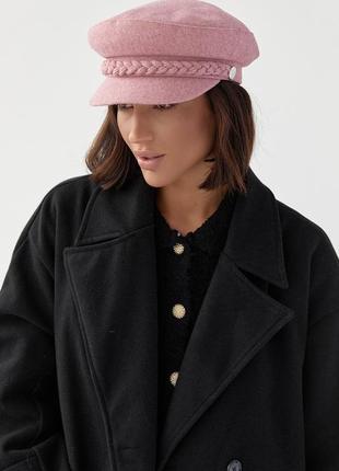 Шерстяная женская кепки из кашемира с косичкой розовая2 фото