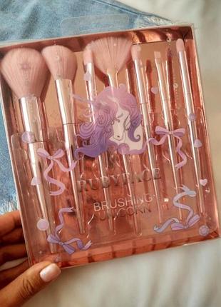 Набір кистей для макіяжу ruby face єдиноріг 🦄 (7 предметів) синтетичний ворс