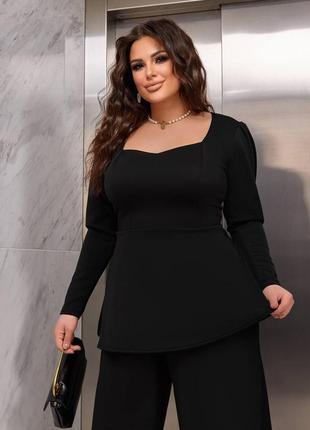 42-56р женский костюм черная белая юбка и синяя кофточка батал большие размеры мини платье полусолнце5 фото