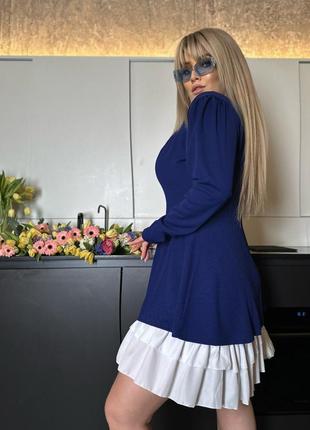 42-56р женский костюм черная белая юбка и синяя кофточка батал большие размеры мини платье полусолнце7 фото