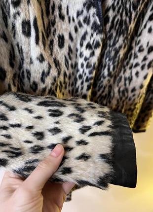 Шуба леопард  кожані вставки еко шкіра еко хутро довга тепла розмір xs-s2 фото