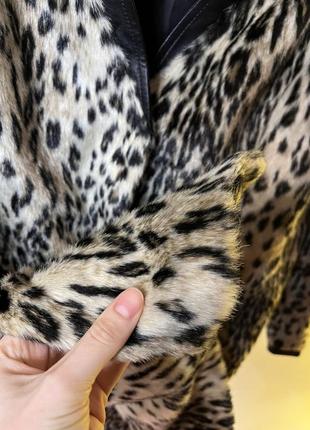 Шуба леопард  кожані вставки еко шкіра еко хутро довга тепла розмір xs-s4 фото