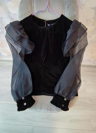 Бархатная блуза zara рукава из органзы