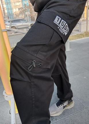 Детские штаны карго багги брюки джоггеры с карманами черные2 фото