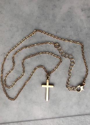 Цепочка цепка с подвеской крестом крестиком маленький крест крестик на цепочке на шею золотистая под золото женская1 фото