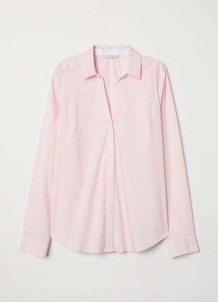Рубашка розовая коттон 68% h&m зефир нежная v-образная блуза классика базовая офис