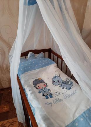Набор бортиков в детскую кровать + подушка + одеяло + балдахин5 фото