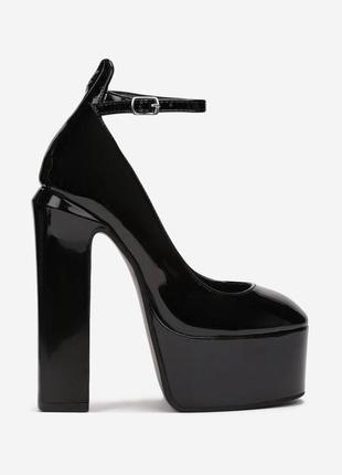 Лакові круті туфлі на високій платформі чорні лаковані туфельки топ якість туфли на высоком каблуке лак лаковые лакированные черные топовое качество