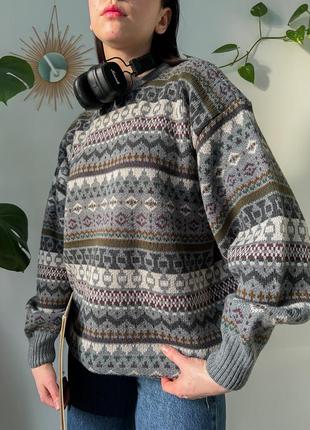 Винтажный свитер в принт винтаж джемпер оверсайз с объёмными рукавами широкий3 фото