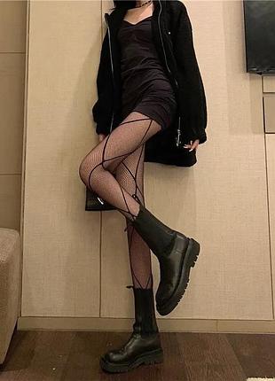 Колготы женские стильные черные колготы в сеточку, high heels