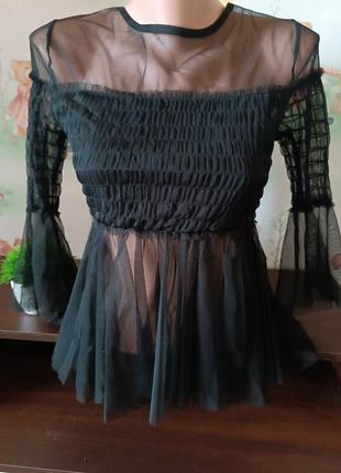 Блуза шифонова рукава кльош фатинова блуза river island 🖤