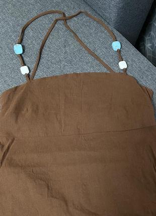 Очень красивое мини-коричневое короткое лен платье-платье коричневое zara5 фото