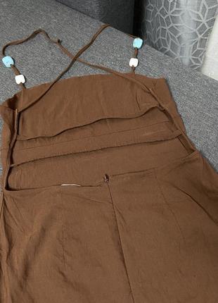 Очень красивое мини-коричневое короткое лен платье-платье коричневое zara6 фото