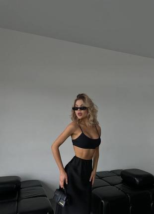 Женская трендовая атласная черная юбка миди, шелковая юбка4 фото