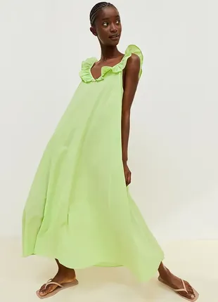 Лимонный салатовый зеленый сарафан платье хлопок натуральный8 фото