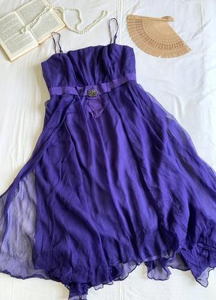 Красивое шелковое вечернее платье с опилкой (размер 14/42)1 фото