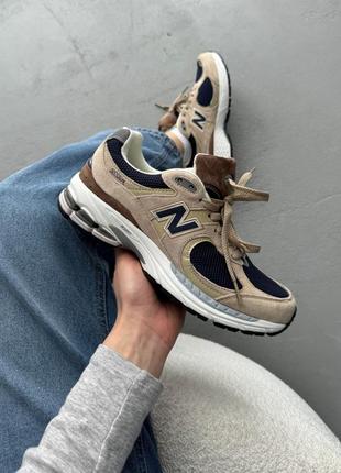 Женские кроссовки new balance 2002r beige blue brown New bolанс бежевого с синим и коричневым цветами