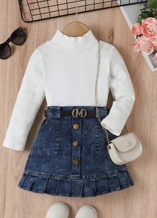 Стильний костюм для дівчинки джинсова спідниця та гольф ремінь в комплекті