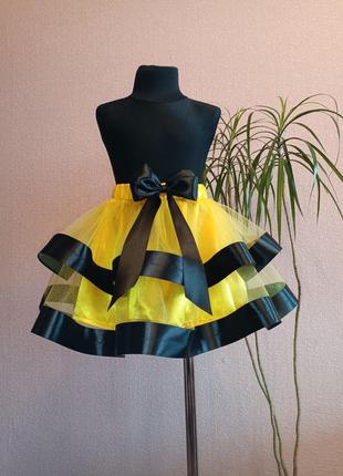 Юбочка желто черная к костюму пчелка. из атласа и фатина. 4-7 р3 фото