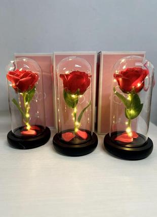 Роза в колбе большая с подсветкой, красная,розовая роза в колбе с подсветкой1 фото