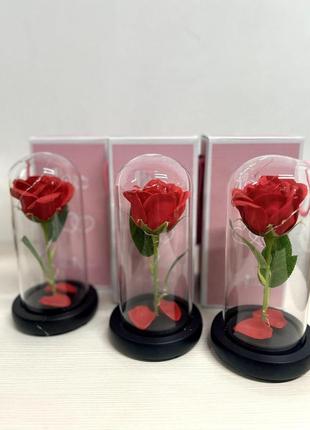 Роза в колбе большая с подсветкой, красная,розовая роза в колбе с подсветкой3 фото