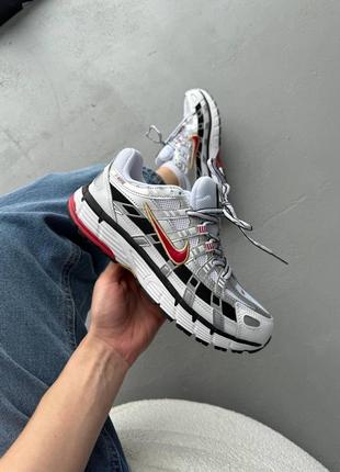 Женские кроссовки nike boots p-6000 white Tight red найк белого с серебристым и красным цветами