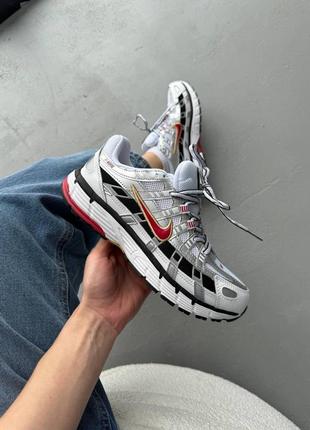 Женские кроссовки nike p-6000 white silver red найк белого с серебристым и красным цветами