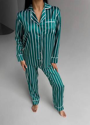 Женская пижама шелк vs на пуговицах рубашка и брюки в полоску6 фото