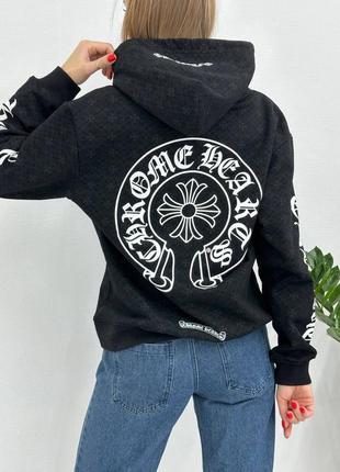 Худи с капюшоном в стиле chrome hearts черный