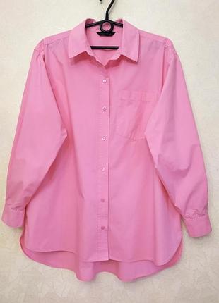 100% хлопок поплиновая удлинённая рубашка оверсайз базовая розовая рубашка свободного кроя