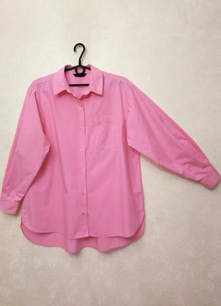 100% хлопок поплиновая удлинённая рубашка оверсайз базовая розовая рубашка свободного кроя