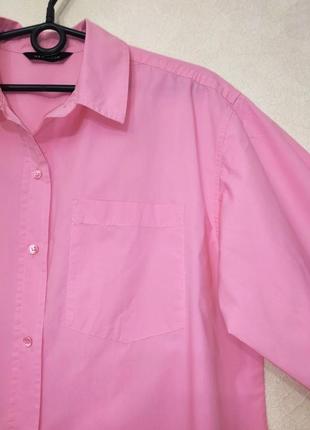 100% хлопок поплиновая удлинённая рубашка оверсайз базовая розовая рубашка свободного кроя