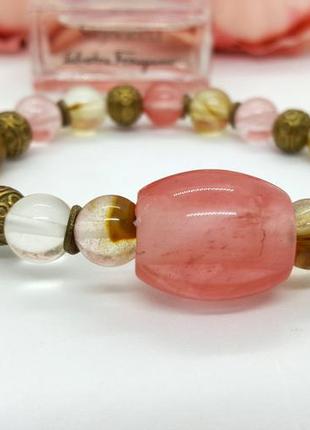 🪶🦩 браслет-амулет у східному стилі натуральний рожевий халцедон4 фото