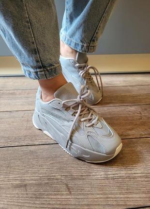 Кроссовки женские, серые, кожа/сетка