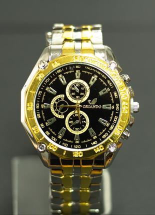 Наручний годинник orlando з чорним циферблатом та ремінцем золотого кольору (100193)