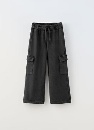 Zara модные фирменные широкие брюки карго клеши с карманами зара на девочку брюки бренд спортивные