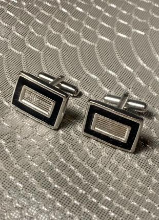 Запонки серебристо-черные прямоугольной формы  медицинская сталь, черная эмаль1 фото