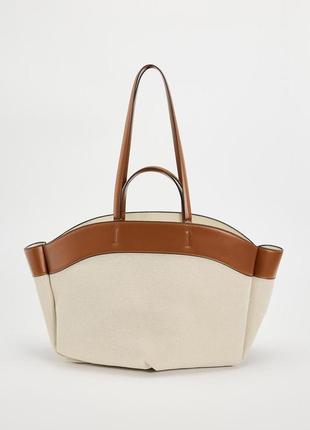 Комбинированная бежевая сумочка шоппер zara new